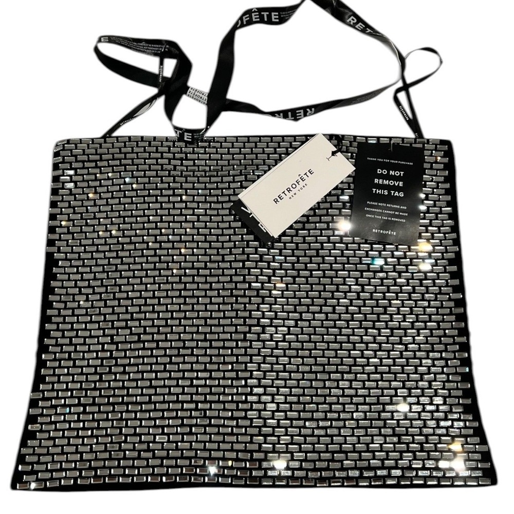 NWT‎ Retrofête Valery Top Black Crystal Embellished Square Neck M